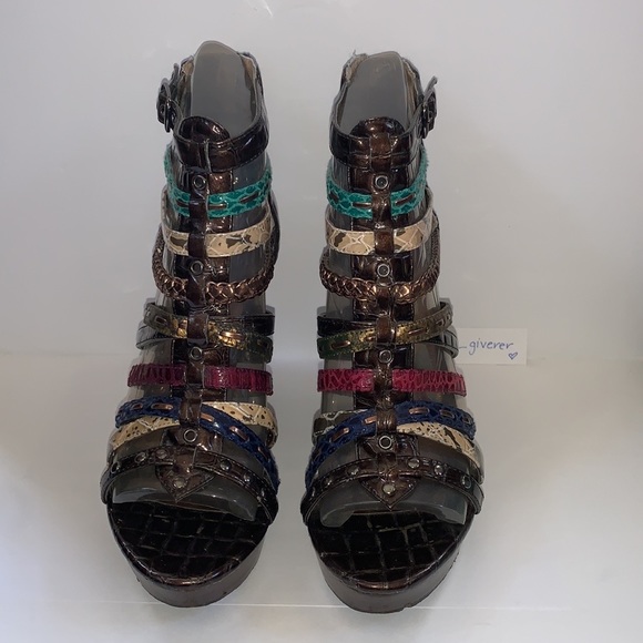 Aldo 8.5 / 39 Multi Strap Stacked Platform Wedge Sandal - Picture 5 of 16